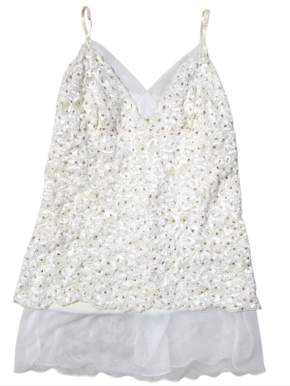 Kiwi adorable white cream lace glitter top camisole